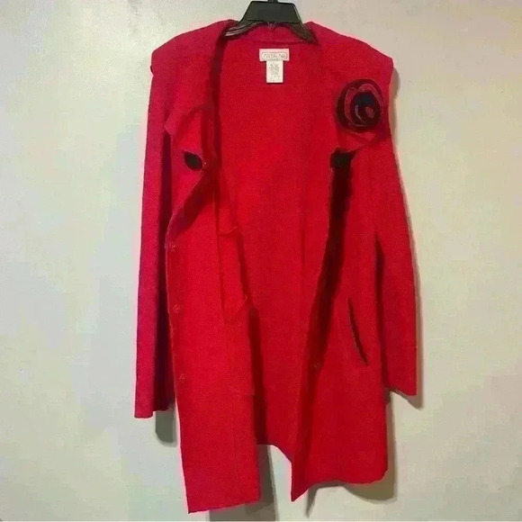 Vintage Mandal Bay wool blend Coat XXL pleated shawl collar pockets Flower Front - Picture 5 of 10